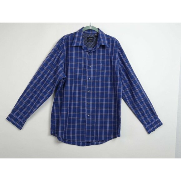 Men's Van Heusen Dress Shirt 16 1/2 Sz L Blue Plaid W/Pink Stripes Long Sleeve - Picture 2 of 6